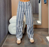5829 Striped denim barrel pants