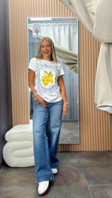 X128 Lace lemon print T-shirt