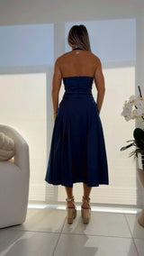 7346 Halter neck denim midi dress