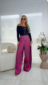 7002 Plaid barrel pants
