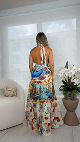 3606 Printed maxi dress with halter neck