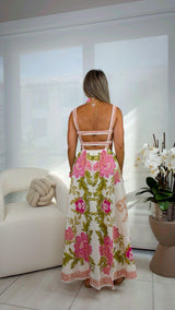 3894 Printed midi dress straight neckline