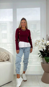 W634 Bellara mixed media long sleeve top