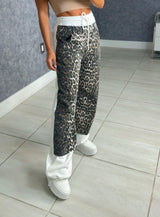 5077 Half leopard print sweat pants