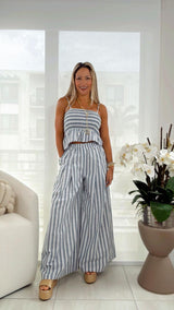 6050 Striped top and wide leg pants set