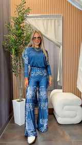1854 Paisley denim print top and pant Kiut set
