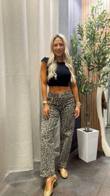 1400 Mid rise fit leopard barrel pants