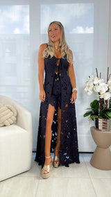 5043 Lace long top and short set