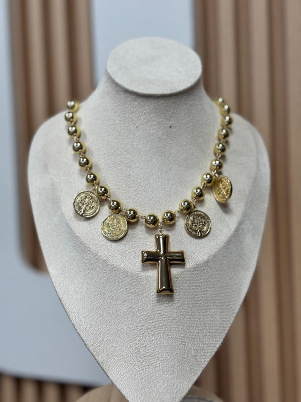 DL58 Multi charm cross necklace