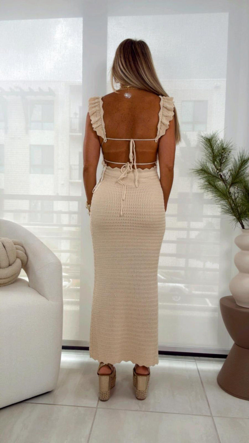 5422 Crochet maxi dress with ruffle strap