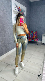 B152 Foil effect skinny jeans