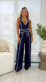 8886 Contrast binding jumpsuit