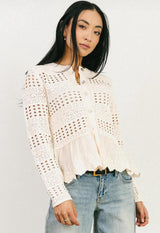 3106 Lace bottom pointelle knit cardigan