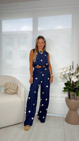 5511 Polka dot drawstring top and pants set