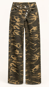 5099 Camo asymmetric waist wide leg pants