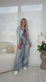 2466 Printed mesh top and pants set