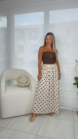 1111 Strapless combo polka dot midi dress