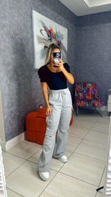 0763 High waist fleece cargo pants