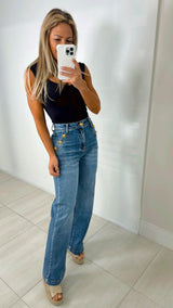 4045 Gold buttons wide leg pants