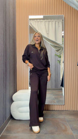 3466 Zip up high neck sweater and pants set