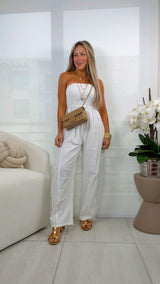 S313 Linen smocked tube jumpsuit