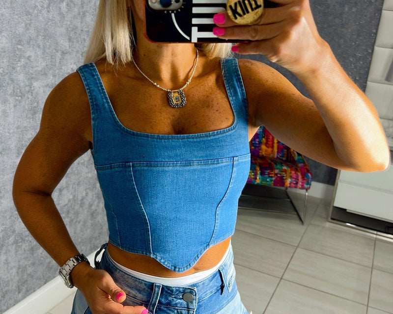 0566 Denim crop top