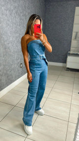 2345 Strapless denim jumpsuit