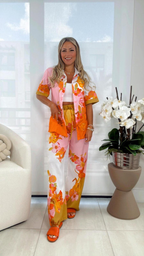 0857 Printed blouse and pants set