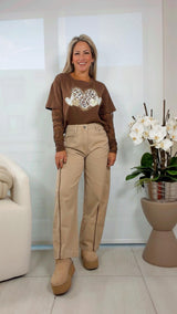 2779 Lace sleeve leopard hearts T-Shirt