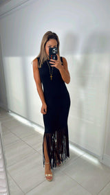 1652 Ribbed dress with fringes