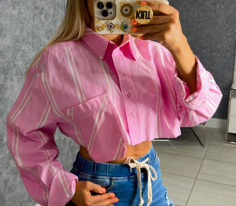 3057 Cropped stripe shirt