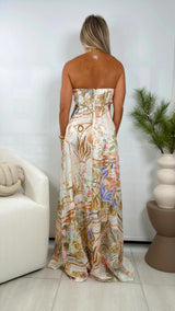 2477 Strapless printed maxi dress