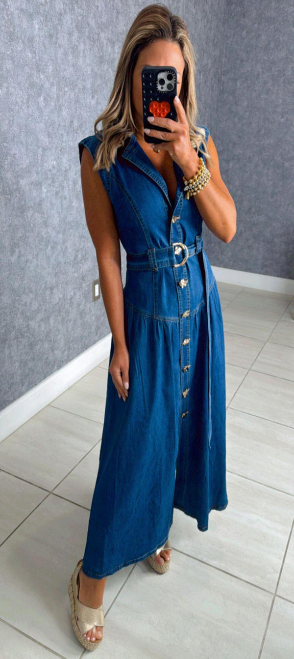 4262 Denim long dress with buttons