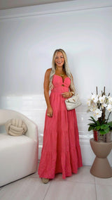 2159 Textured maxi dress with front cut out