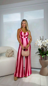 1943 Striped print tie back jumpsuit kiut
