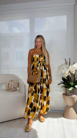 3184 Smocked tube wide leg jumpsuit