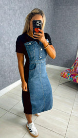 5296 Contrast denim midi dress