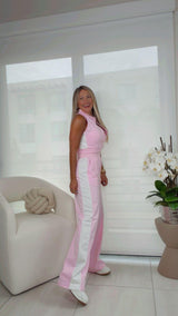 0080 Collar neck top and sweetpants set