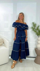 2464 Off shoulder with flounce midi dress