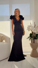 1286 Glittered ruffle sleeve maxi dress