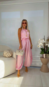 5453 Satin top and pocket pants set
