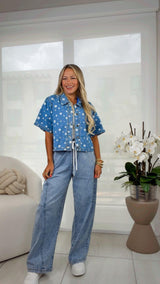 7525 Polka dot denim shirt