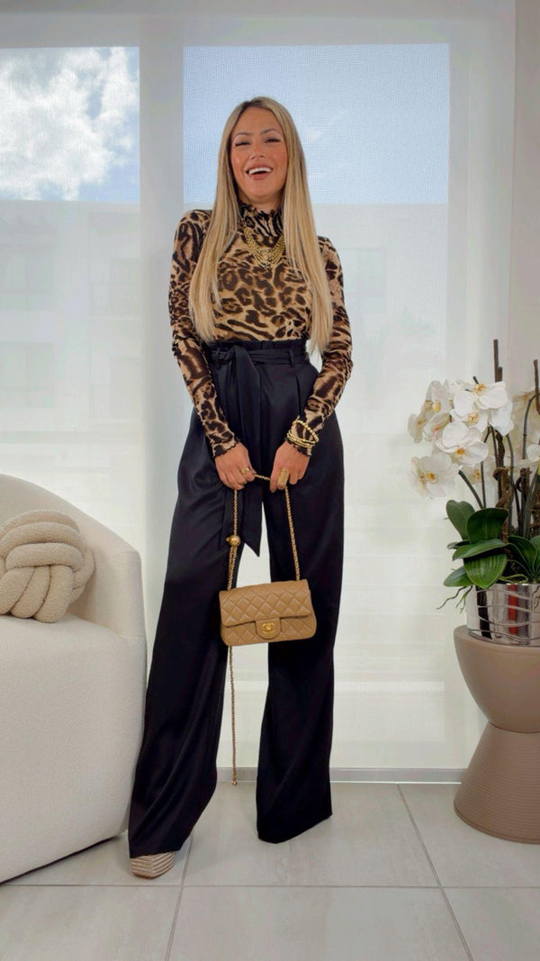 7741 Leopard mesh top woven jumpsuit