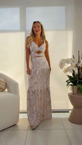 1767 Star snake print open front maxi dress