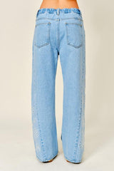 6045 Side embroidered wide denim pants