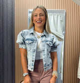 9008 Shirring sleeve crop denim jacket