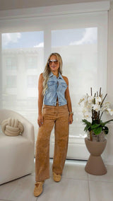 5114 Embroidered detail barrel pants