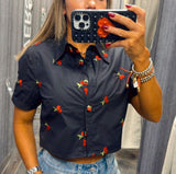 4173 Cherries crop top with buttons