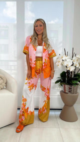 0857 Printed blouse and pants set
