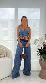 4644 Washed rayon wide leg jumpsuit